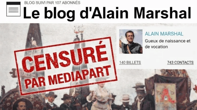 Non à la censure du blog d&rsquo;Alain Marshal, suspendu arbitrairement par Mediapart&nbsp;!